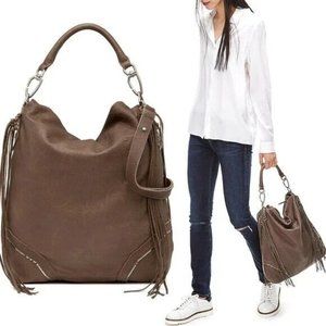 Liebeskind Tokio Fringe Leather Hobo Shoulder Bag Rhino Brown NWT